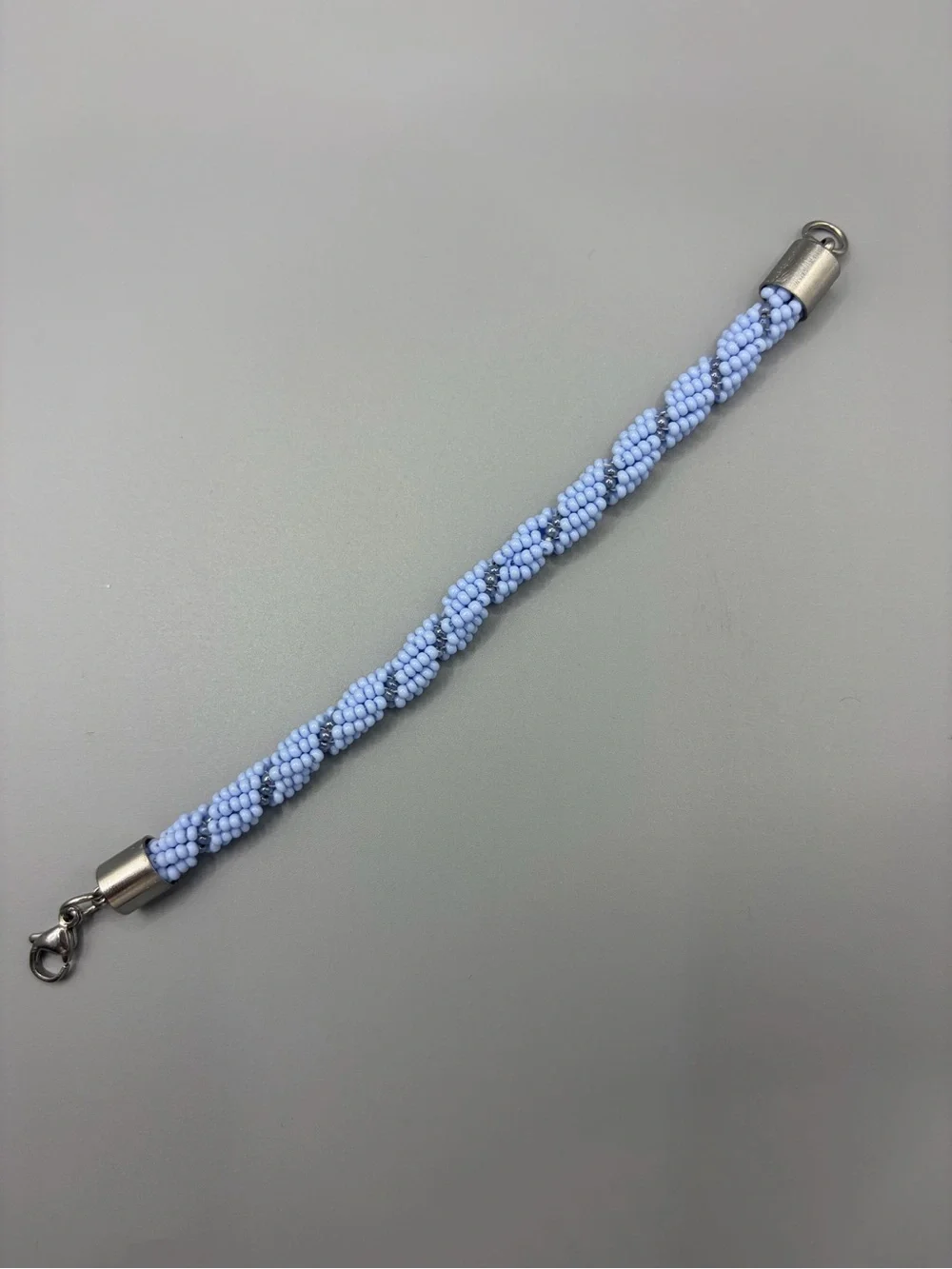 Light Blue Twisted Seed Bead Bracelet with Silver Clasp